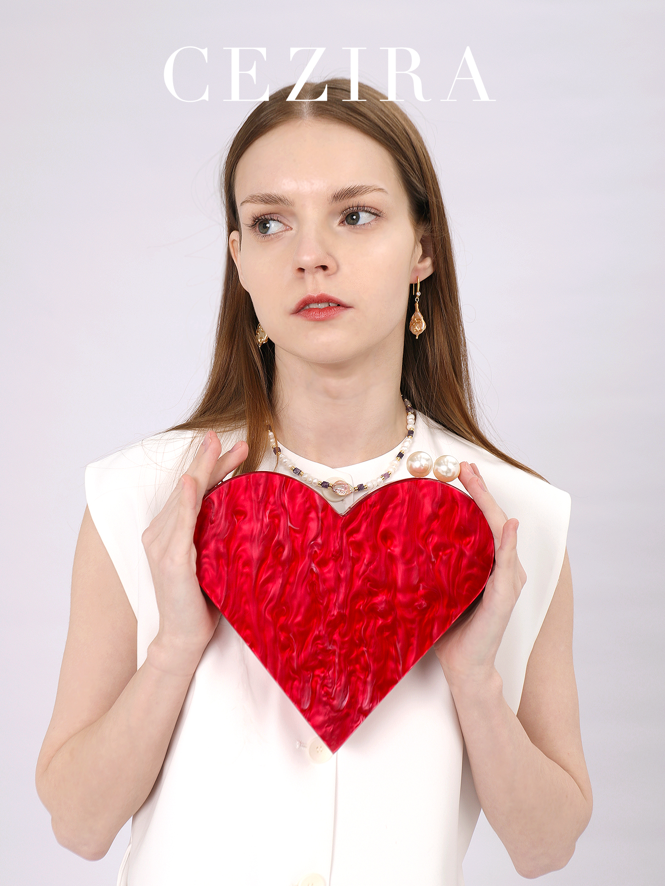 Luxury Bags Cute - CEZIRA Luxury Red Heart Shaped Acrylic