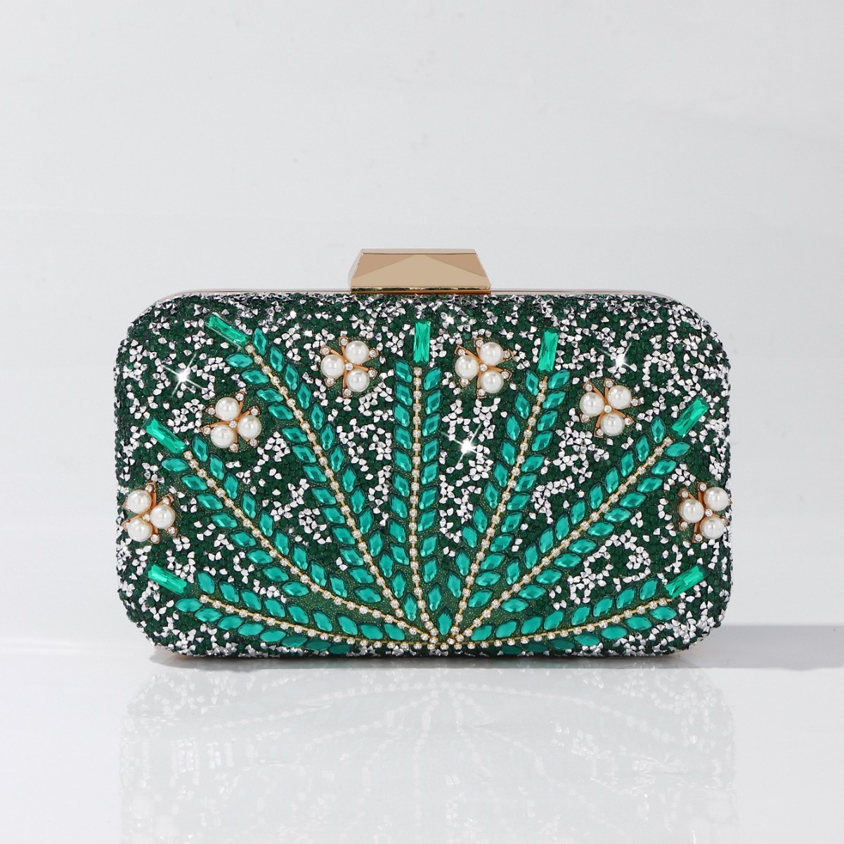 Luxury Rhinestone & Pearl Embe - Luxury Bags Green のレビューと価格