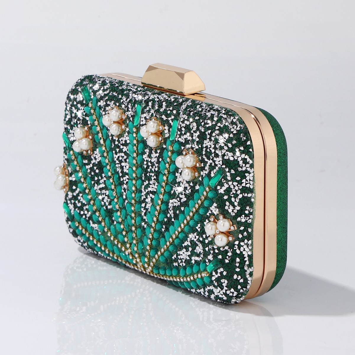 Luxury Rhinestone & Pearl Embe - Luxury Bags Green のレビューと価格